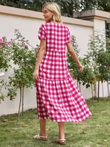 Gingham Ruffle Hem Smock Dress - Multicolor - View 2