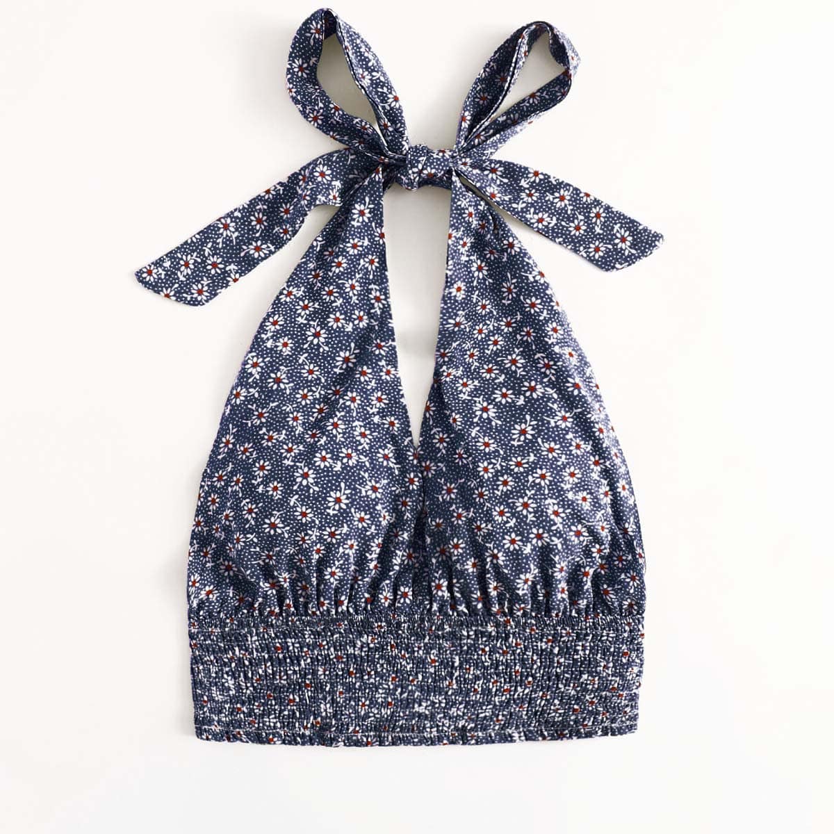 

Ditsy Floral Shirred Halter Top, Navy blue