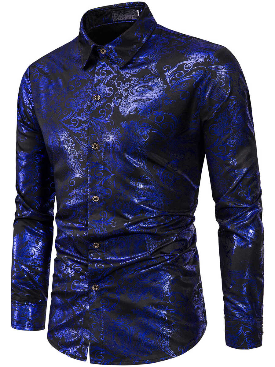 Manfinity AFTRDRK Men Baroque Print Button Through Shirt, Fall, Long Sleeve Top