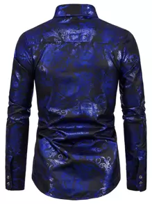 Manfinity AFTRDRK Men Baroque Print Button Through Shirt, Fall, Long Sleeve Top