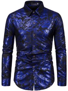 Manfinity AFTRDRK Men Baroque Print Button Through Shirt, Fall, Long Sleeve Top