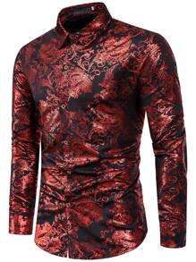 Manfinity AFTRDRK Men Baroque Print Button Through Shirt - Red - View 1
