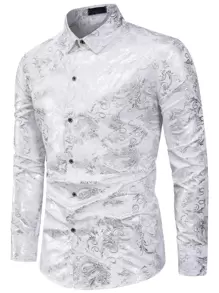 Manfinity AFTRDRK Camisa De Botones Para Hombre Con Estampado Barroco - Blanco - Ver 1