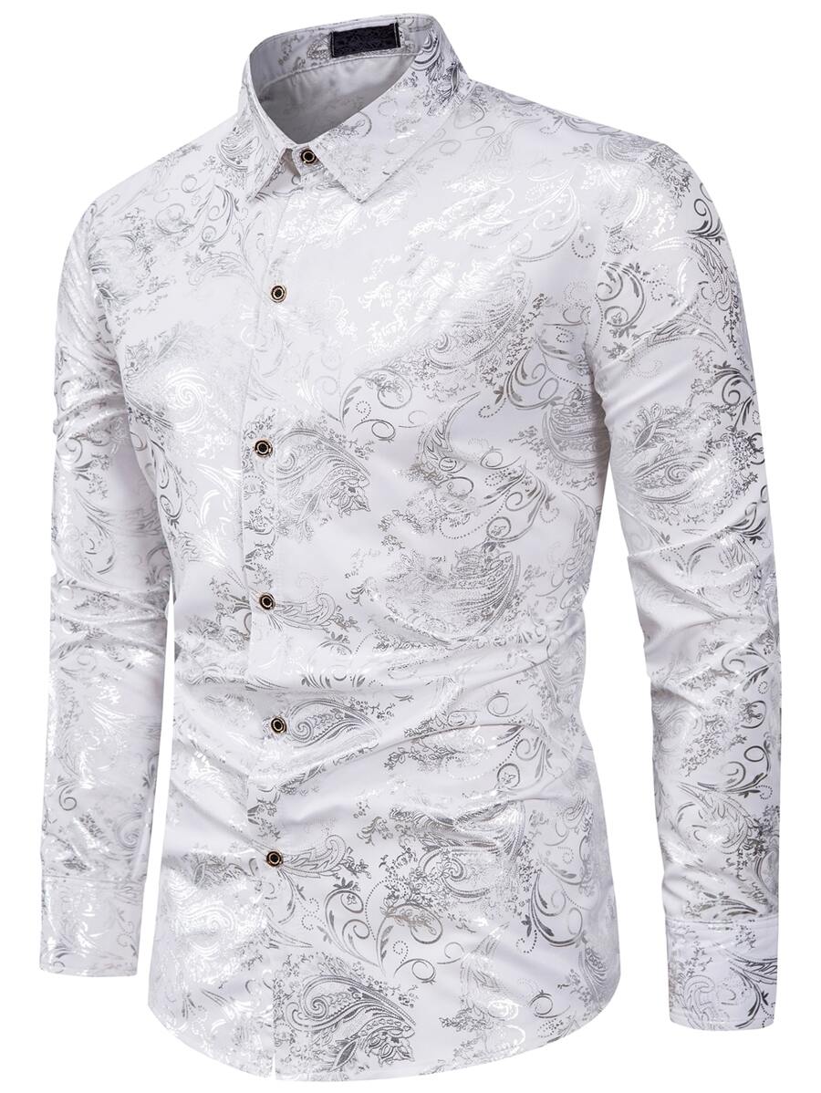 Manfinity AFTRDRK Camisa De Botones Para Hombre Con Estampado Barroco - Blanco - Ver 1