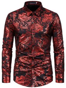 Manfinity AFTRDRK Men Baroque Print Button Through Shirt - Red - View 5