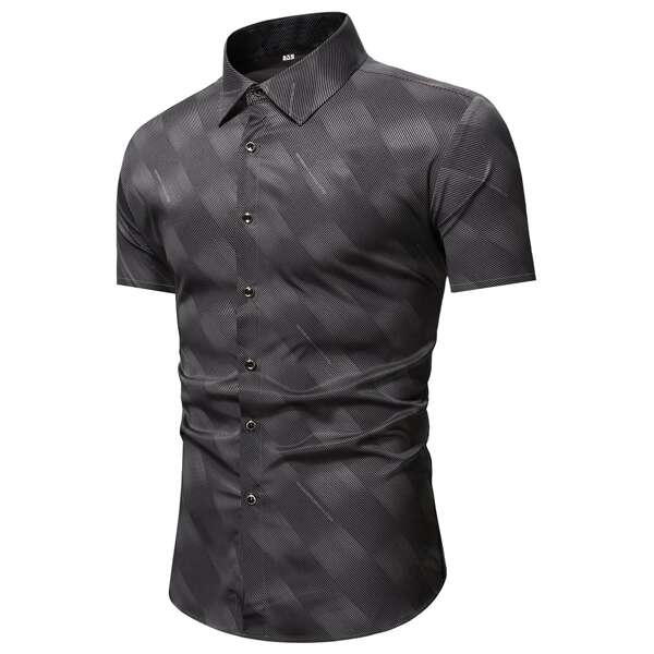 

Men Plaid Button Through Shirt, Dark grey