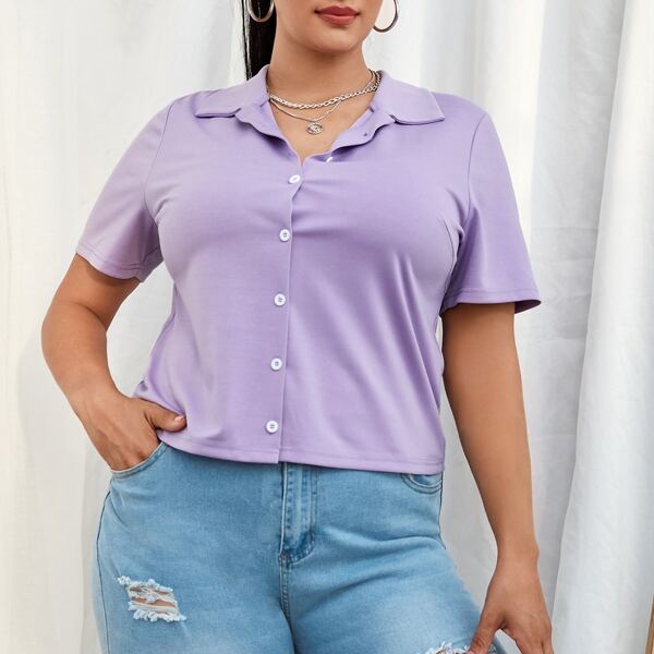 

Plus Solid Buttoned Top, Lilac purple