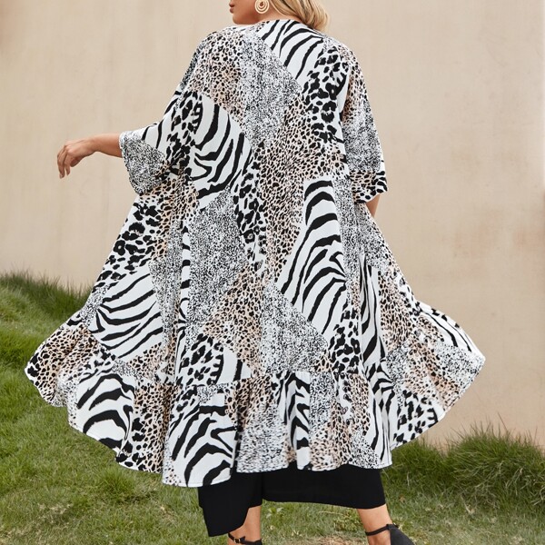 

Plus Animal Mixed Print Bell Sleeve Kimono, Multicolor