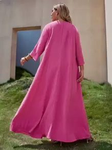 SHEIN VCAY Plus Bell Sleeve Solid Tent Dress - Hot Pink - View 2