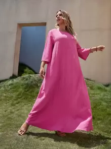 SHEIN VCAY Plus Bell Sleeve Solid Tent Dress - Hot Pink - View 4