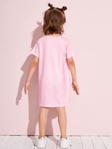 TOM & JERRY X SHEIN 小女童卡通圖案T恤連衣裙 - 淺粉色 - 查看 2