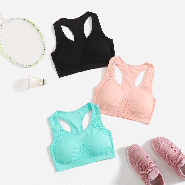 

3pcs Medium Support Racer Back Sports Bra, Multicolor