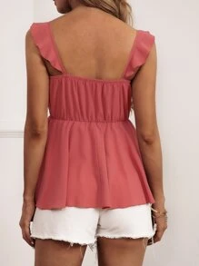 SHEIN VCAY Top cordón delantero bajo con fruncido - Rosado Sandía - Ver 2