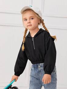 SHEIN Toddler Girl Jackets Dây kéo màu trơn Giải trí - màu đen - Xem 1