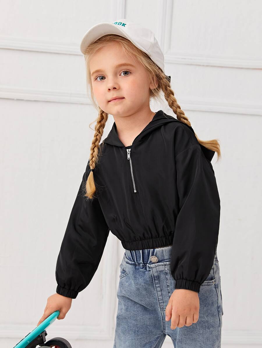 SHEIN Toddler Girl Jackets Dây kéo màu trơn Giải trí - màu đen - Xem 1