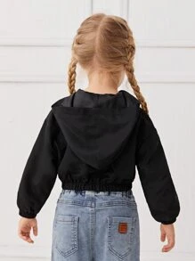SHEIN Toddler Girl Jackets Dây kéo màu trơn Giải trí - màu đen - Xem 2