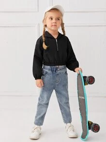 SHEIN Toddler Girl Jackets Dây kéo màu trơn Giải trí - màu đen - Xem 3