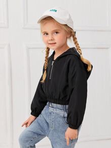 SHEIN Toddler Girl Jackets Dây kéo màu trơn Giải trí - màu đen - Xem 4