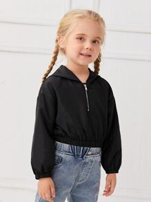 SHEIN Toddler Girl Jackets Dây kéo màu trơn Giải trí - màu đen - Xem 5