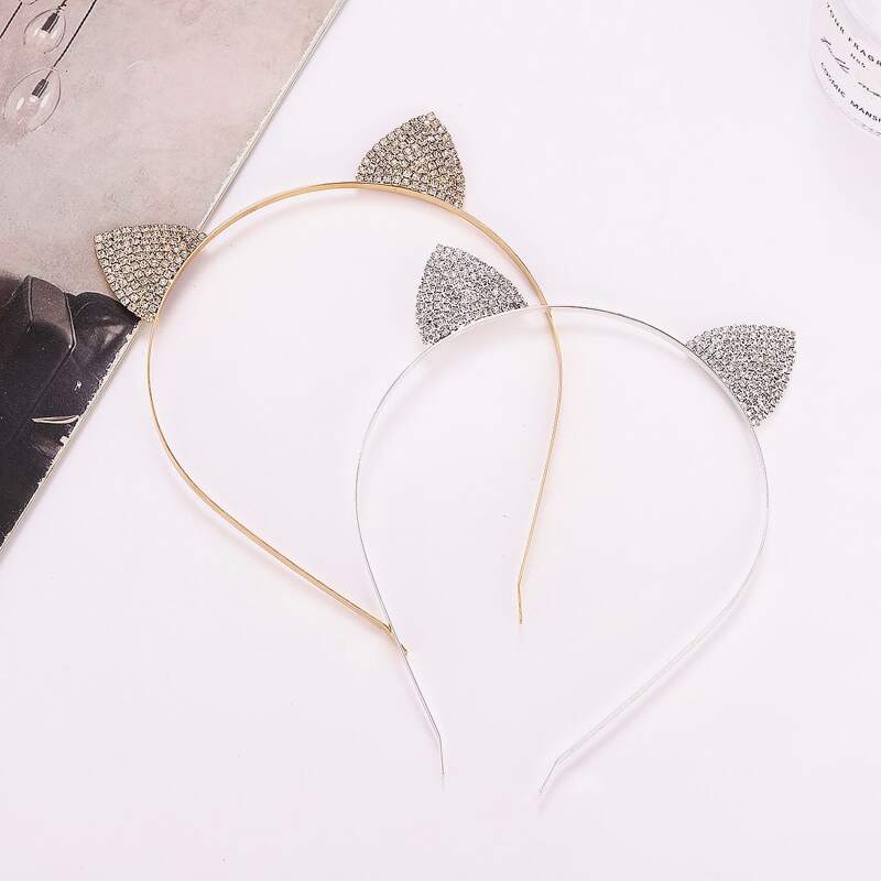 

2pcs Rhinestone Cat Ear Decor Hair Hoop, Multicolor