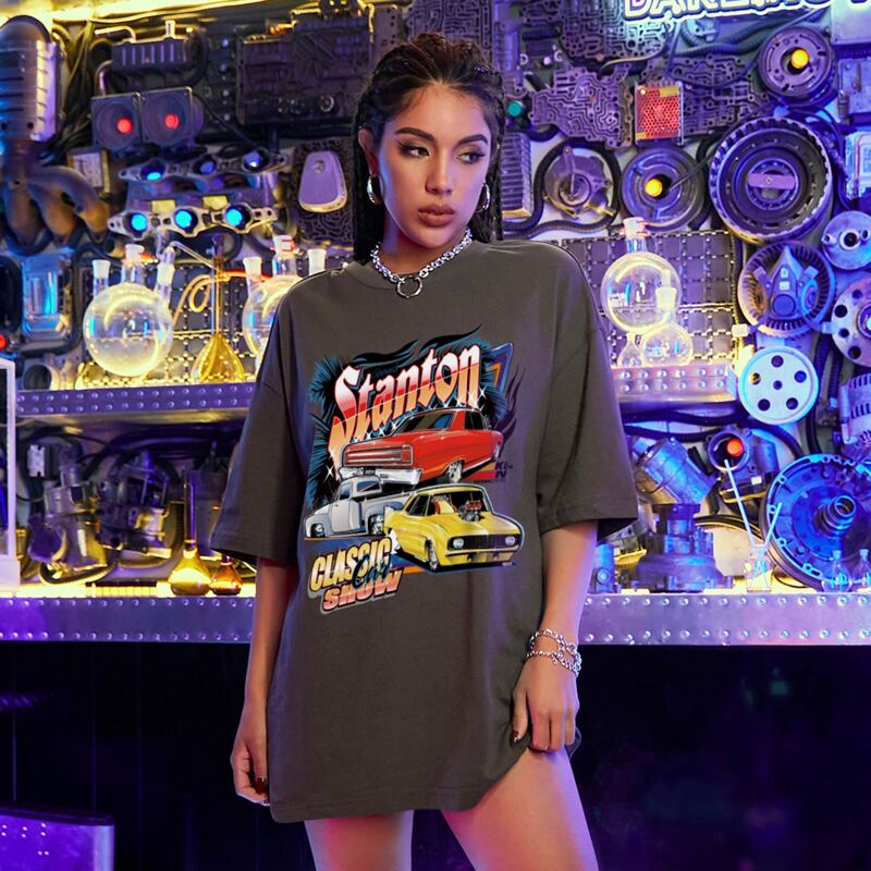 

Drop Shoulder Letter & Car Print Oversized Tee, Grey