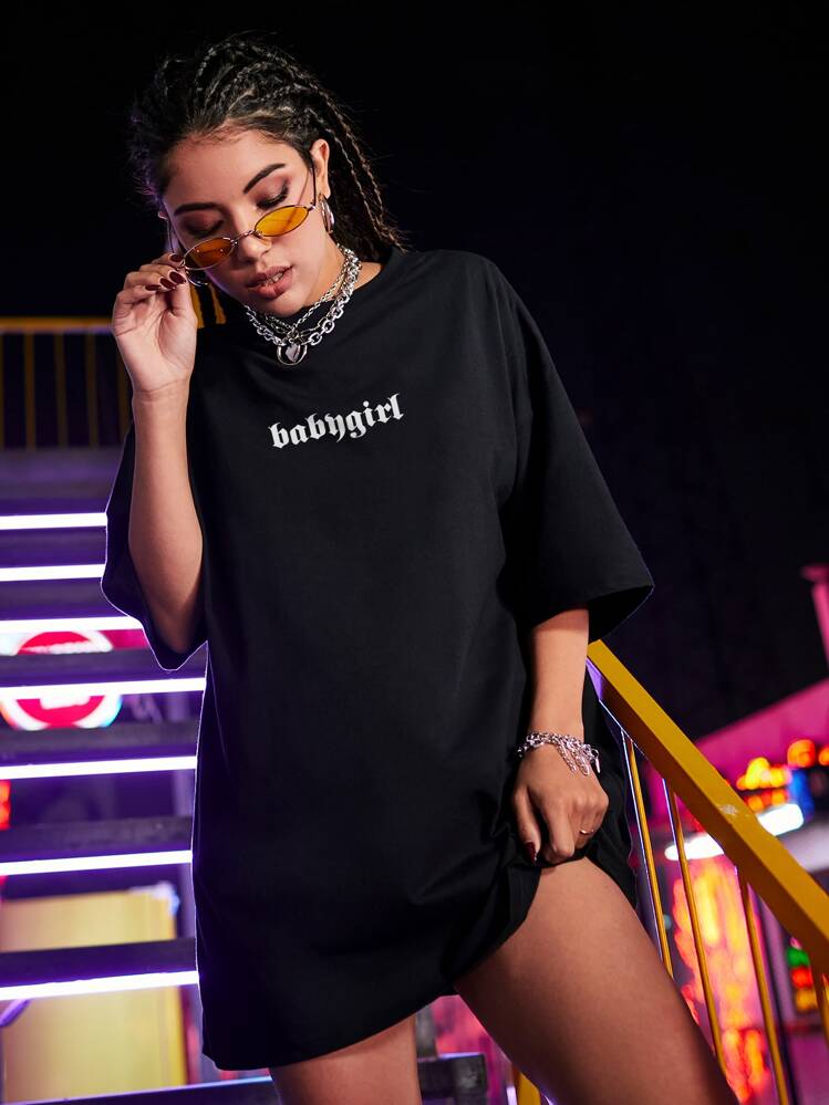 SHEIN Unity Letter And Butterfly Print Oversized Tee - Black - View 3