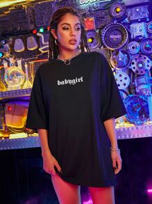 SHEIN Unity Áo thun oversize in chữ và bướm - màu đen - Xem 5