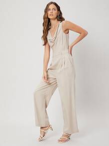SHEIN Linen Draped Sleeveless Jumpsuit - Apricot - View 1