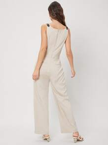 SHEIN Linen Draped Sleeveless Jumpsuit - Apricot - View 2