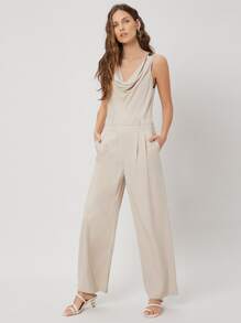 SHEIN Linen Draped Sleeveless Jumpsuit - Apricot - View 3