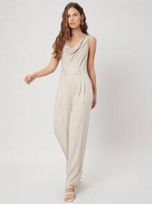 SHEIN Linen Draped Sleeveless Jumpsuit - Apricot - View 4