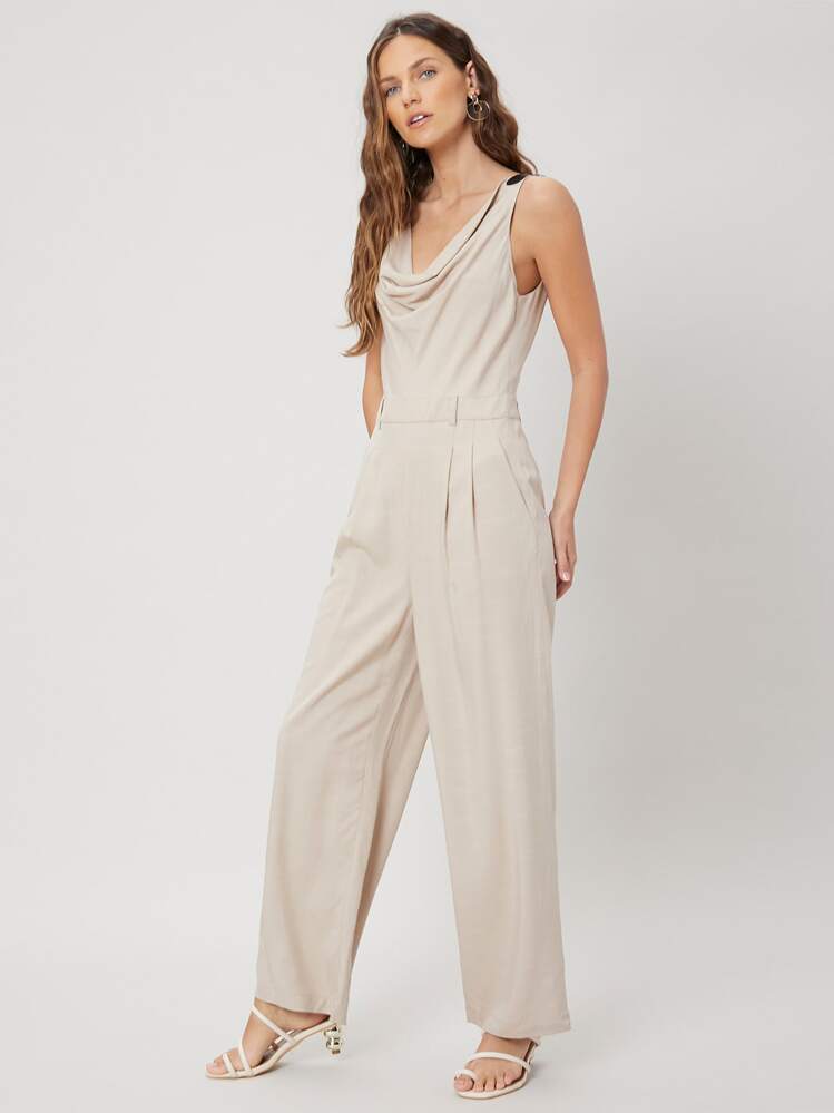 SHEIN Linen Draped Sleeveless Jumpsuit - Apricot - View 6