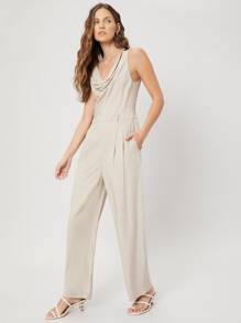 SHEIN Linen Draped Sleeveless Jumpsuit - Apricot - View 8