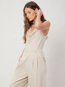 SHEIN Linen Draped Sleeveless Jumpsuit - Apricot - View 9