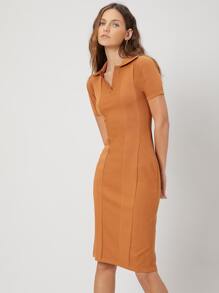 SHEIN 絲綢棉羅紋合身毛衣裙 - 薑色 - 查看 7