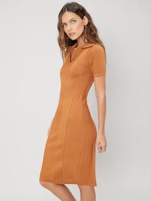 SHEIN 絲綢棉羅紋合身毛衣裙 - 薑色 - 查看 11