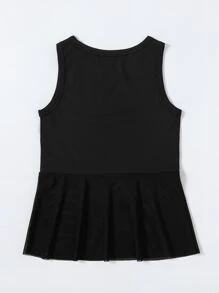 Niñas Top tank con estampado de letra bajo con fruncido - Negro - Ver 2