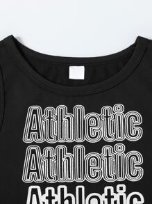 Niñas Top tank con estampado de letra bajo con fruncido - Negro - Ver 3