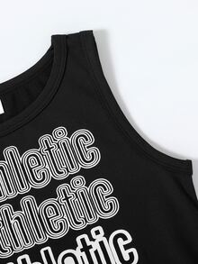 Niñas Top tank con estampado de letra bajo con fruncido - Negro - Ver 4