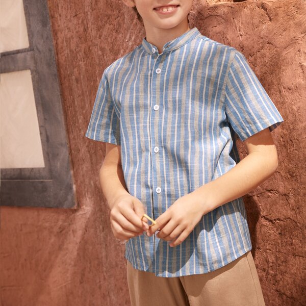 

Boys 60% COTTON Mock Neck Striped Shirt, Multicolor