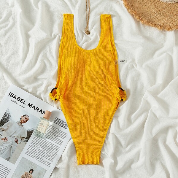 

Scoop Neck One Piece Swimsuit, Yellow