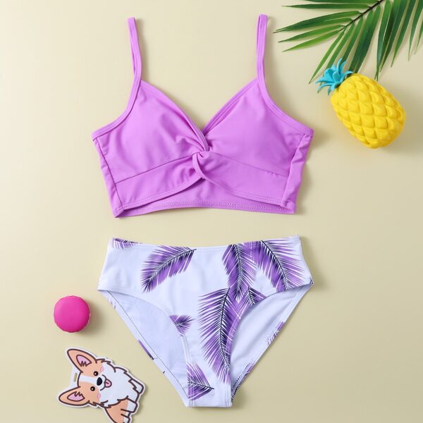

Girls Random Tropical Twist Bikini Swimsuit, Purple