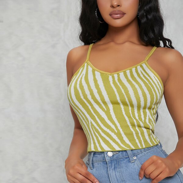

Zebra Striped Knit Cami Top, Green