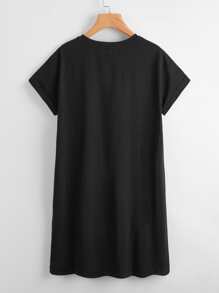 SHEIN Slogan & Heart Print Tee Dress - Black - View 2