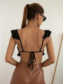 Chiquease 荷葉邊結飾露背上衣 - 黑色 - 查看 2