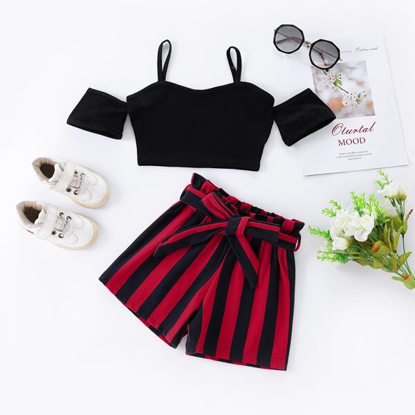 

Toddler Girls Cold Shoulder Top & Belted Striped Skirt, Multicolor