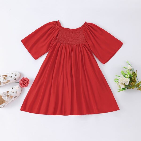 

Toddler Girls Solid Shirred A-line Dress, Red