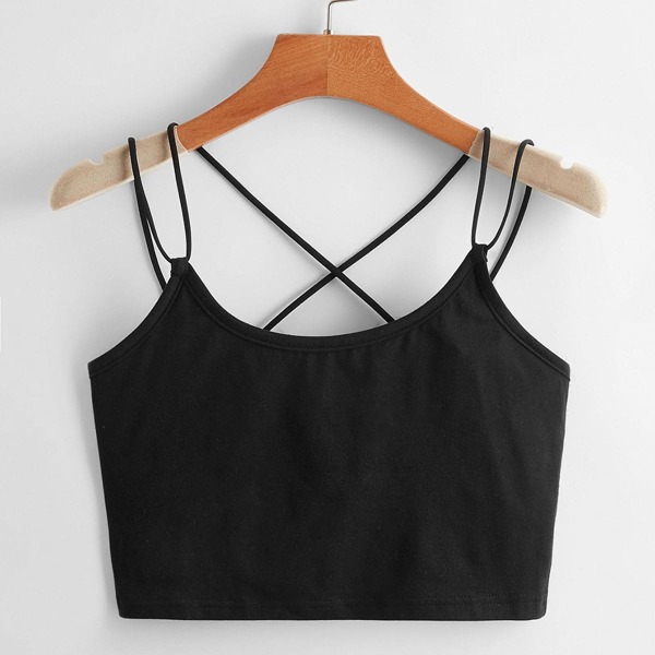 

Solid Strappy Cami Top, Black