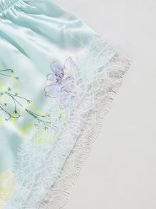 3pcs Floral Print Belted Night Set