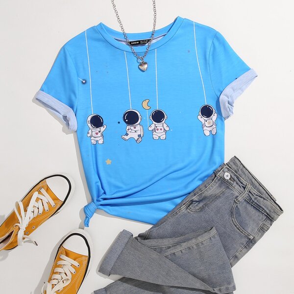 

Plus Cartoon Astronaut Print Tee, Blue